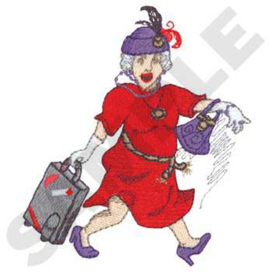 Frau mit Hut und Koffer