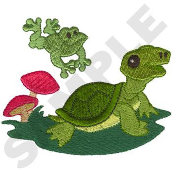 Schildkröte mit Frosch