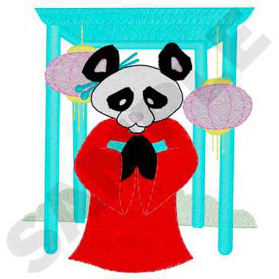 Geisha Panda mit Laternen