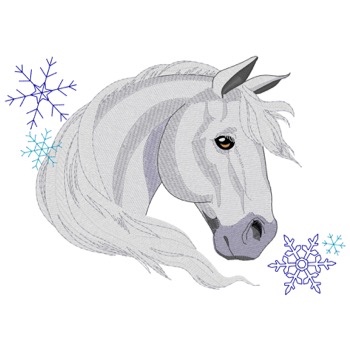 Pferdekopf mit Schneeflocken