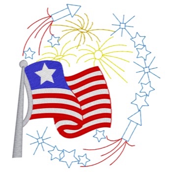 Flagge und Feuerwerk