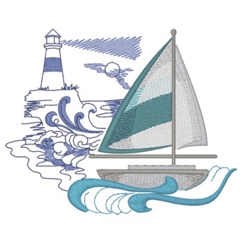 Segelboot und Leuchtturm