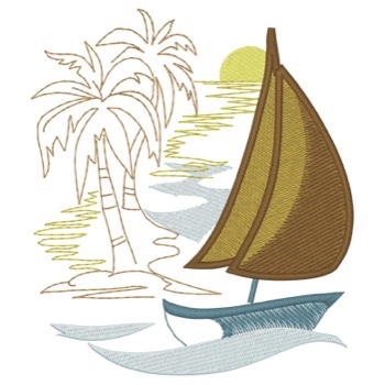 Segelboot mit Palmen