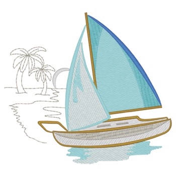 Segelboot mit Palmen