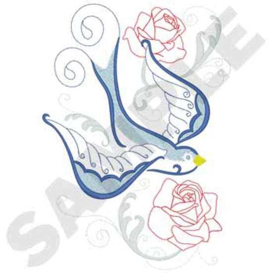Schwalbe mit Rosen